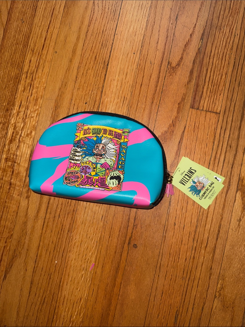 Disney Villains MaCruella De Ville Teal & Hot Pink Graphic Zip Cosmetic Pouch NW - Picture 2 of 6